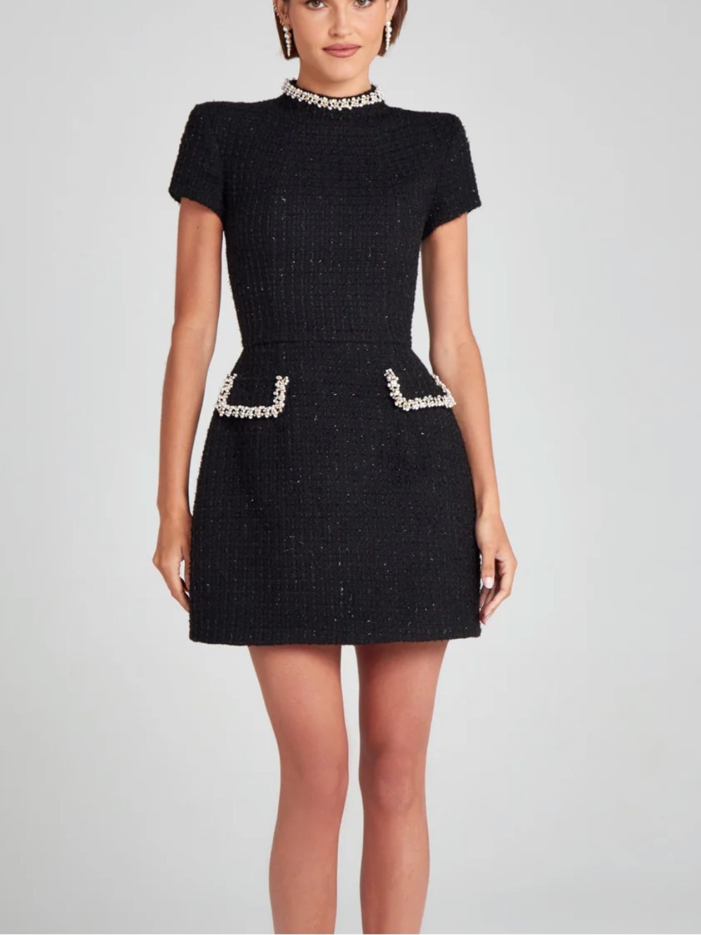 Nadine Merabi SIMONE BLACK DRESS Black Shimmer Tweed Mini